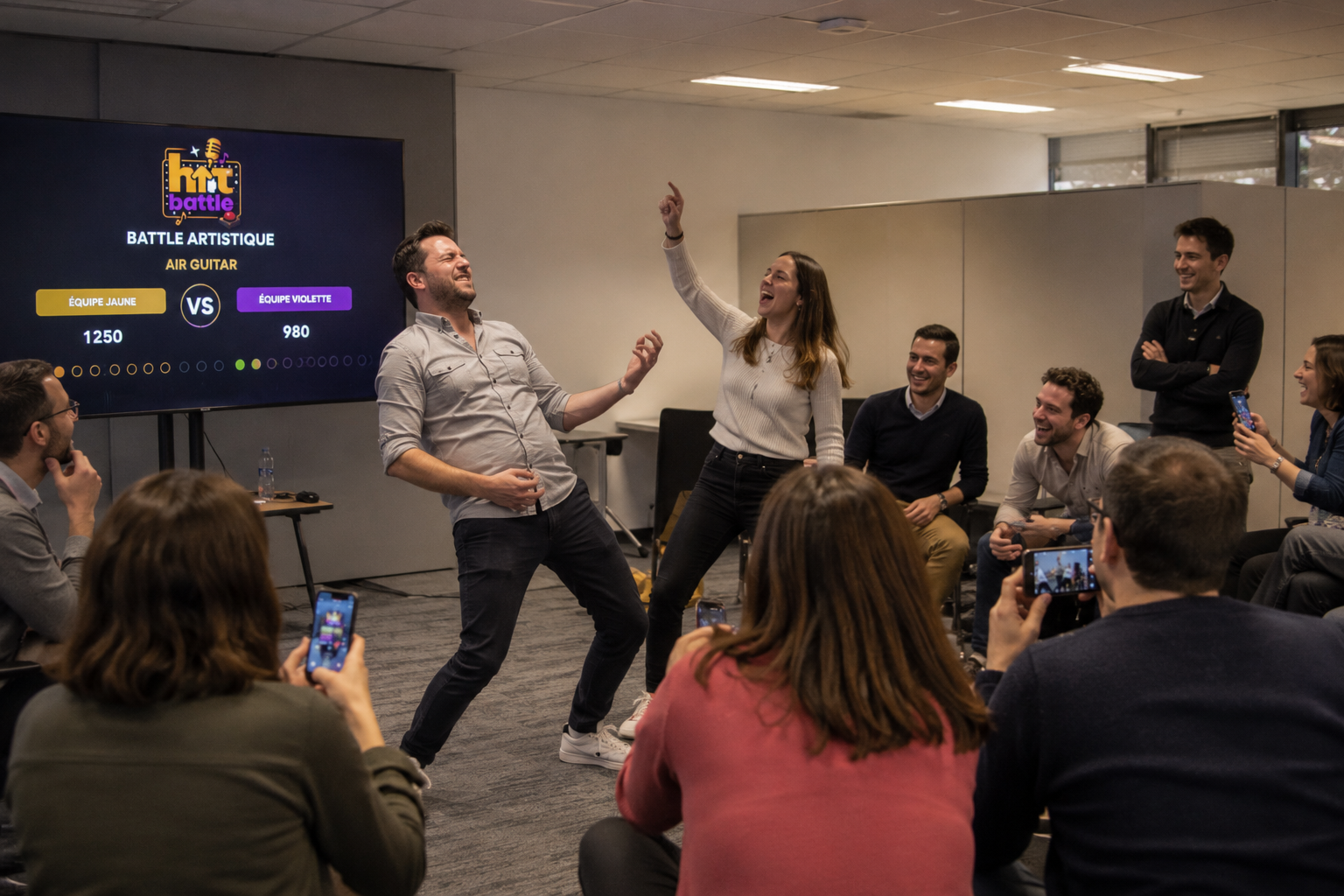Hit Battle — équipe en plein défi musical